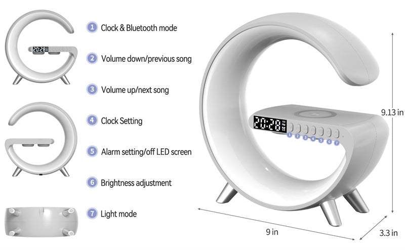 Intelligent LED Lamp with Bluetooth Speaker 15W Wireless Charger