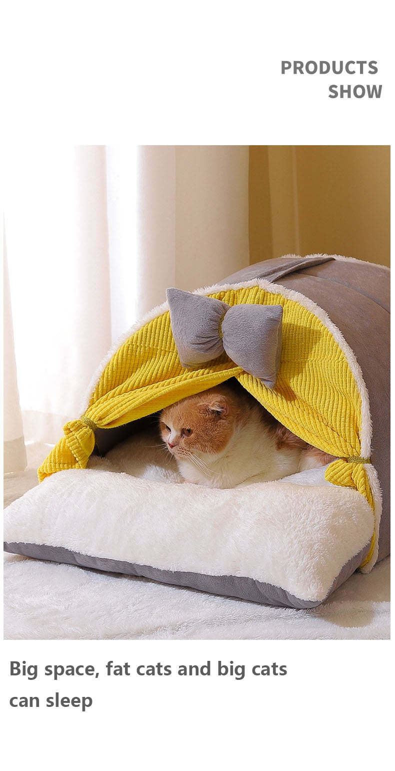 Luxurious Semi-Enclosed Cat Tent Bed